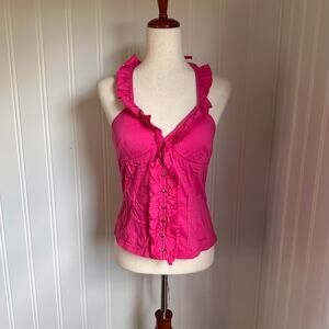 Vintage Y2K Pink Halter Corset Top L